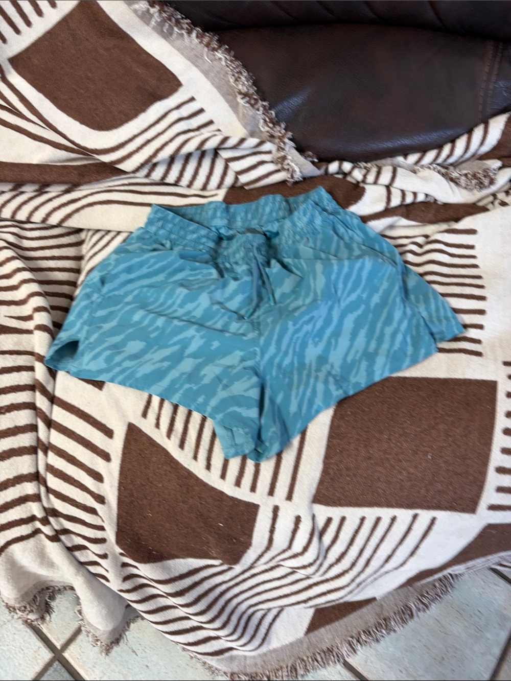 Blue Zebra-Print Athletic Shorts with Elastic Drawstring Waist